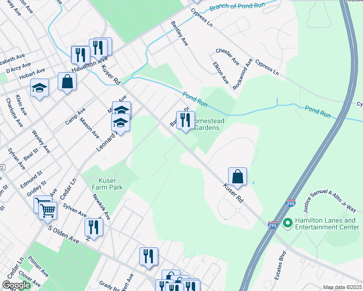 map of restaurants, bars, coffee shops, grocery stores, and more near 710 Kuser Road in Hamilton Township