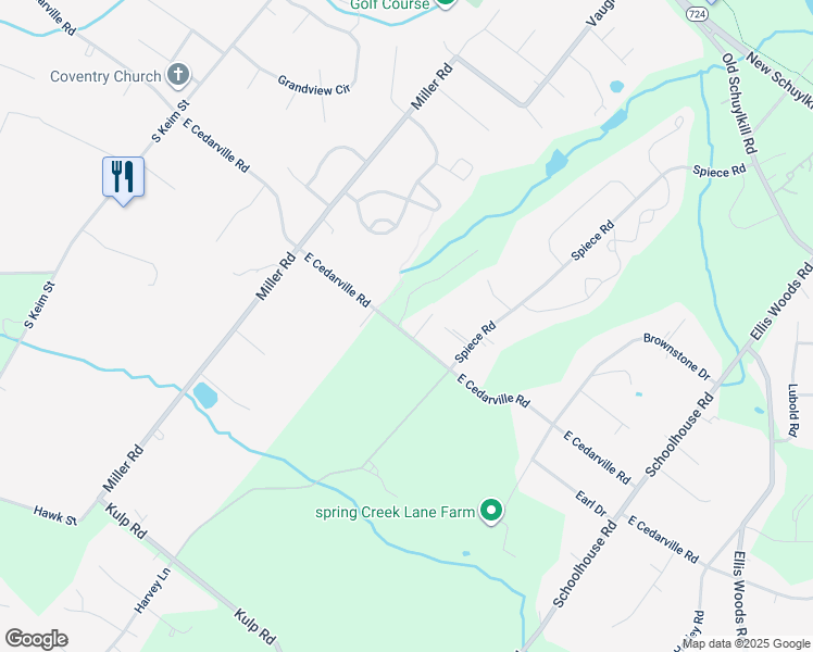 map of restaurants, bars, coffee shops, grocery stores, and more near 1513 East Cedarville Road in Pottstown