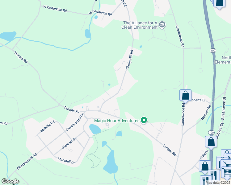 map of restaurants, bars, coffee shops, grocery stores, and more near 1339 Sheep Hill Road in Pottstown
