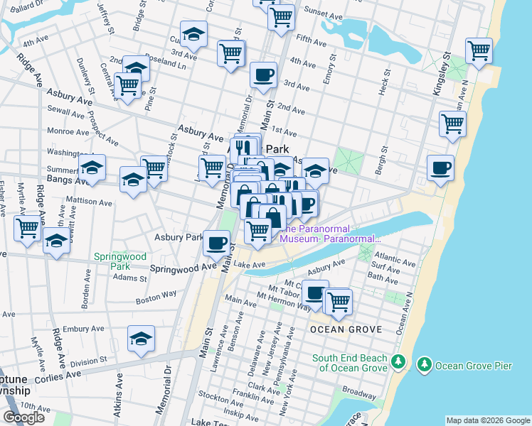map of restaurants, bars, coffee shops, grocery stores, and more near 701 Summerfield Avenue in Asbury Park