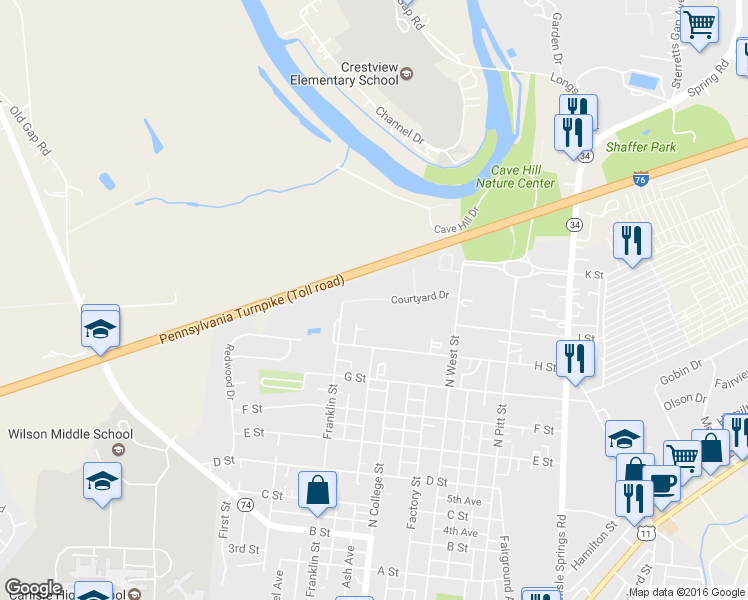 map of restaurants, bars, coffee shops, grocery stores, and more near 70 Courtyard Drive in Carlisle