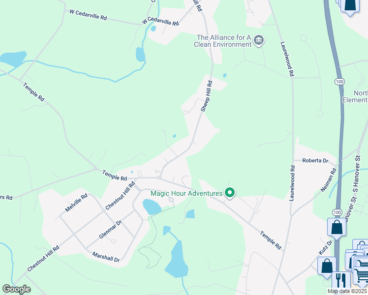 map of restaurants, bars, coffee shops, grocery stores, and more near 1339 Sheep Hill Road in Pottstown
