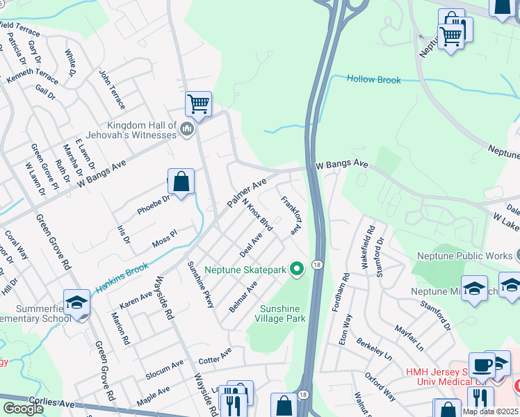 map of restaurants, bars, coffee shops, grocery stores, and more near 418 Lexington Avenue in Neptune City