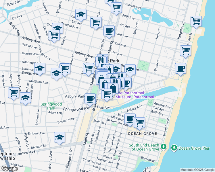 map of restaurants, bars, coffee shops, grocery stores, and more near 701 Summerfield Avenue in Asbury Park