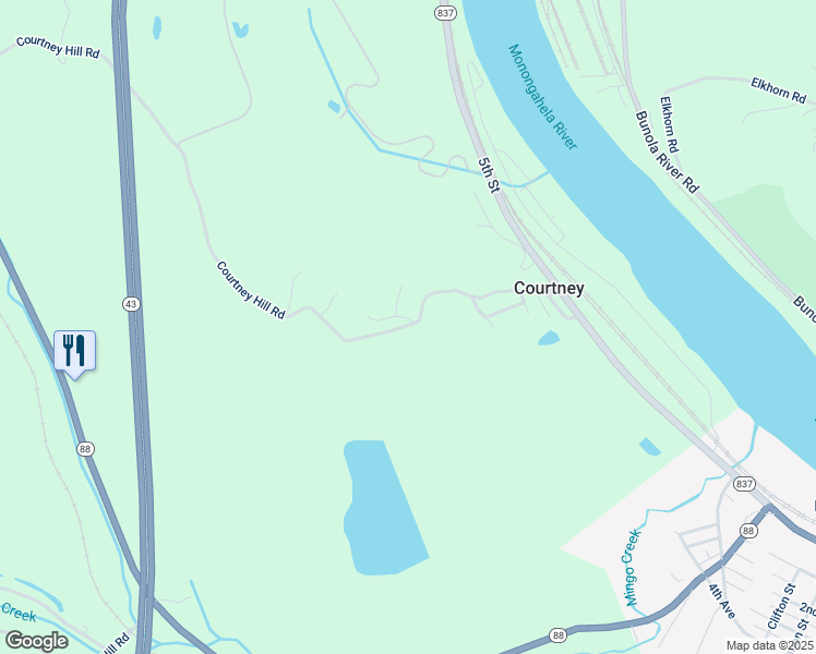 map of restaurants, bars, coffee shops, grocery stores, and more near 354 Courtney Hill Road in New Eagle