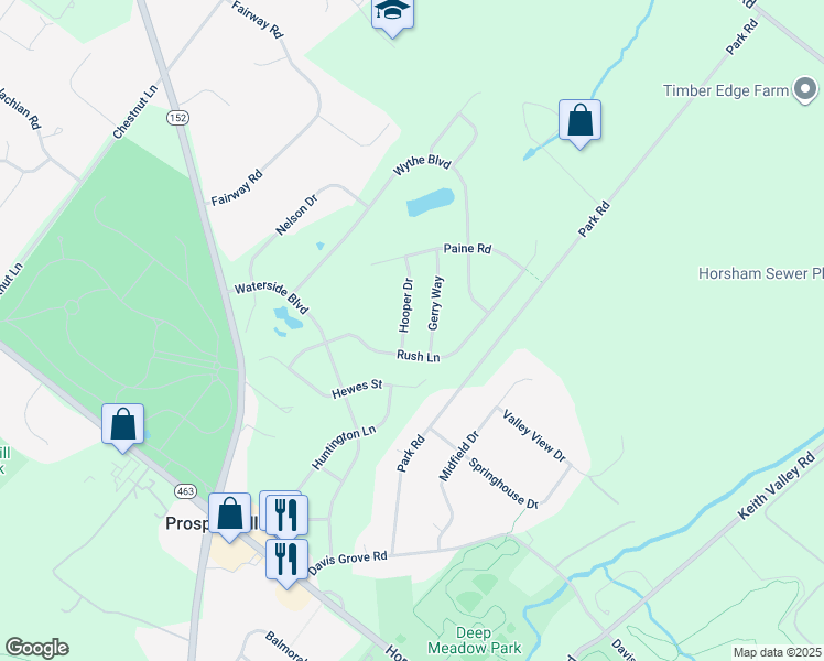 map of restaurants, bars, coffee shops, grocery stores, and more near 225 Hooper Drive in Ambler