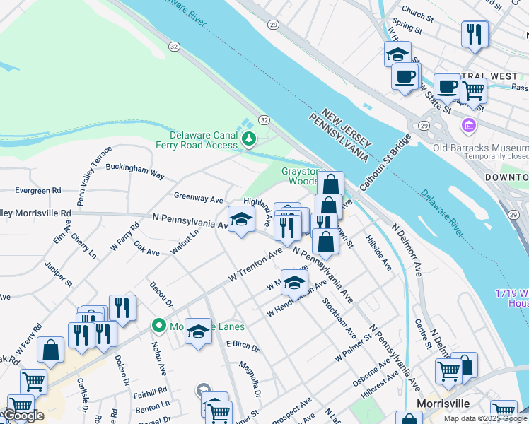 map of restaurants, bars, coffee shops, grocery stores, and more near 809 Highland Avenue in Morrisville