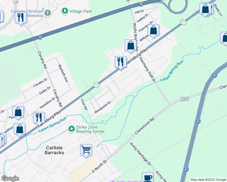 map of restaurants, bars, coffee shops, grocery stores, and more near 515 Taylor Avenue in Carlisle