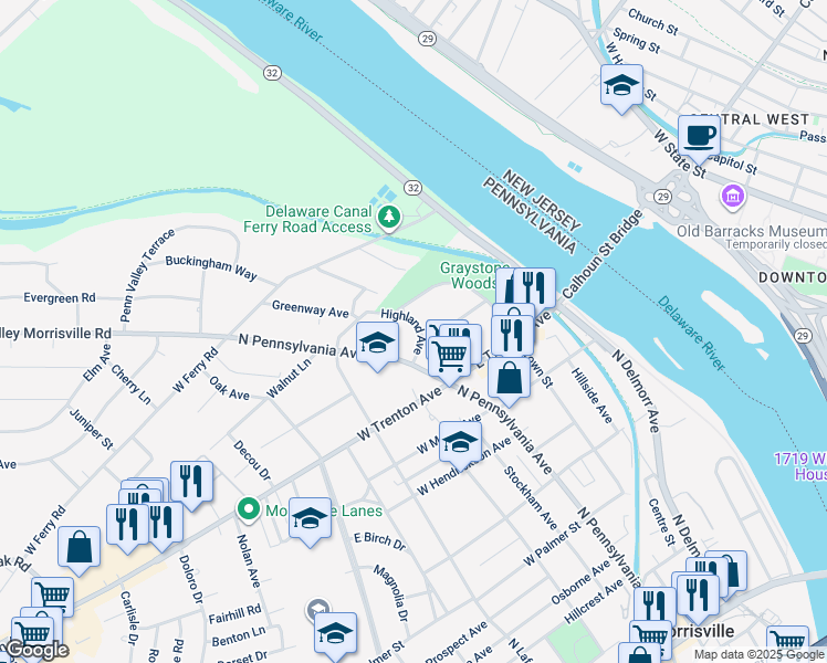 map of restaurants, bars, coffee shops, grocery stores, and more near 809 Highland Avenue in Morrisville
