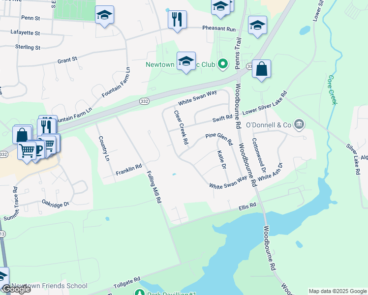 map of restaurants, bars, coffee shops, grocery stores, and more near 244 Pine Glen Road in Langhorne