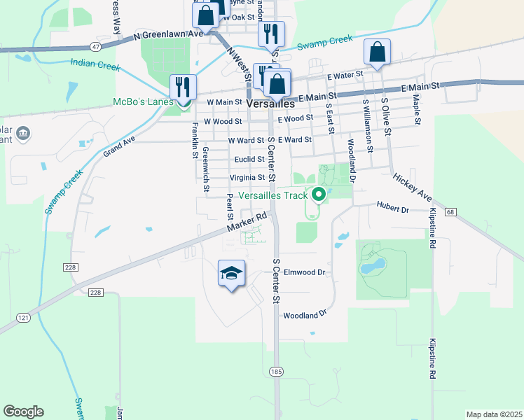 map of restaurants, bars, coffee shops, grocery stores, and more near 14 Reed Avenue in Versailles