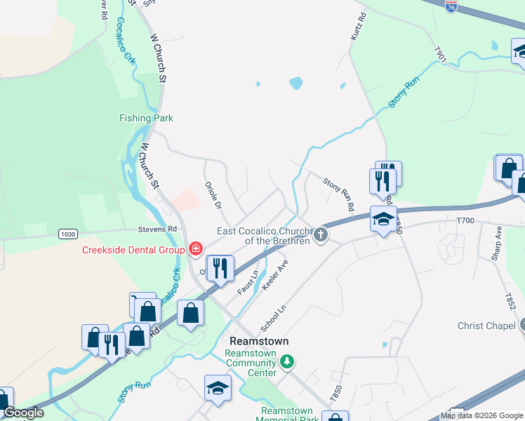 map of restaurants, bars, coffee shops, grocery stores, and more near 42 Cardinal Drive in Stevens