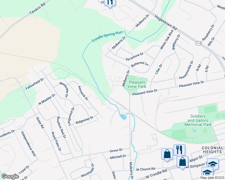 map of restaurants, bars, coffee shops, grocery stores, and more near 75 Kerry Court in Mechanicsburg
