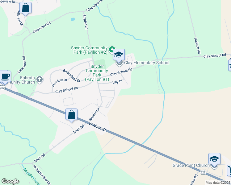 map of restaurants, bars, coffee shops, grocery stores, and more near 78 Willow Drive in Ephrata