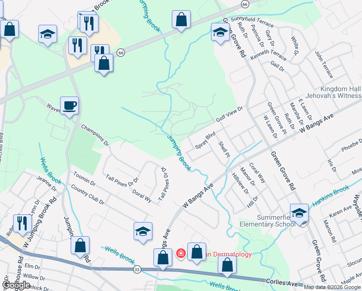 map of restaurants, bars, coffee shops, grocery stores, and more near 32 Golf View Drive in Neptune City