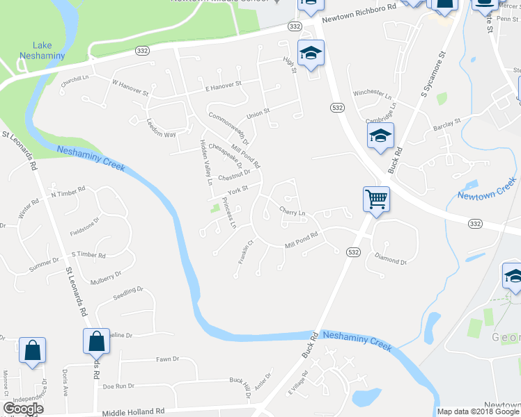 map of restaurants, bars, coffee shops, grocery stores, and more near 55 Ardsley Court in Newtown