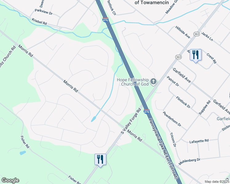 map of restaurants, bars, coffee shops, grocery stores, and more near 2038 Valley View Way in Lansdale