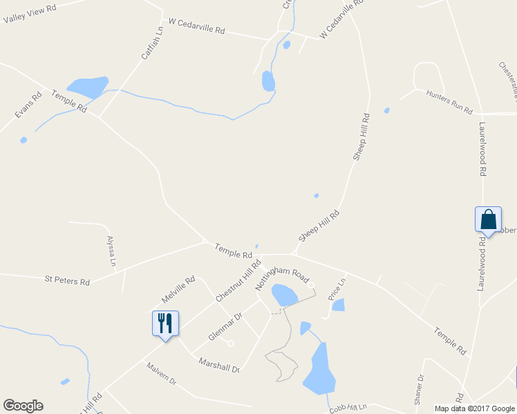 map of restaurants, bars, coffee shops, grocery stores, and more near 1087 Temple Road in Pottstown