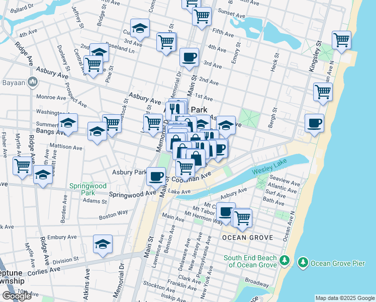 map of restaurants, bars, coffee shops, grocery stores, and more near 701 Summerfield Avenue in Asbury Park