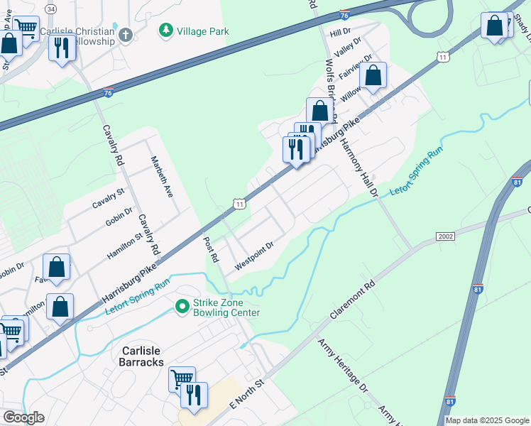 map of restaurants, bars, coffee shops, grocery stores, and more near 529 Taylor Avenue in Carlisle