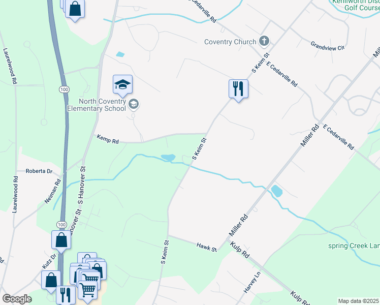 map of restaurants, bars, coffee shops, grocery stores, and more near 1397 South Keim Street in Pottstown