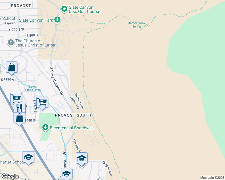 map of restaurants, bars, coffee shops, grocery stores, and more near Bonneville Shoreline Trail in Provo