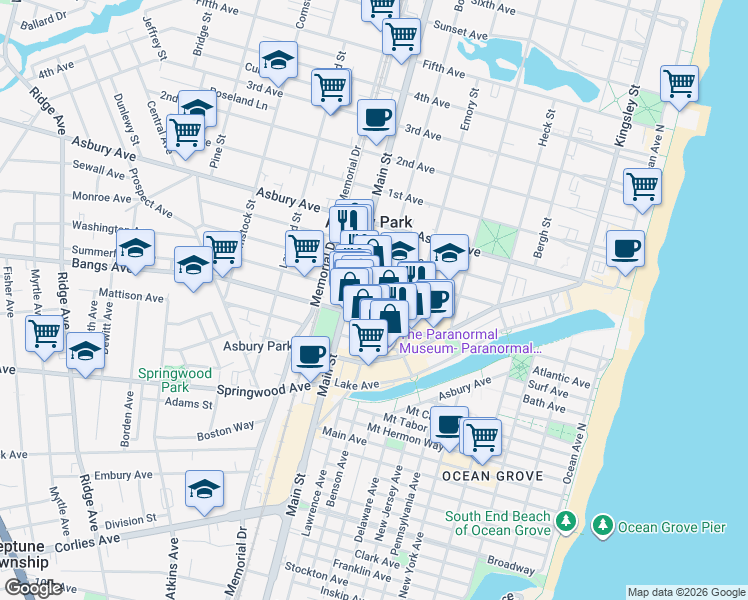 map of restaurants, bars, coffee shops, grocery stores, and more near 701 Summerfield Avenue in Asbury Park