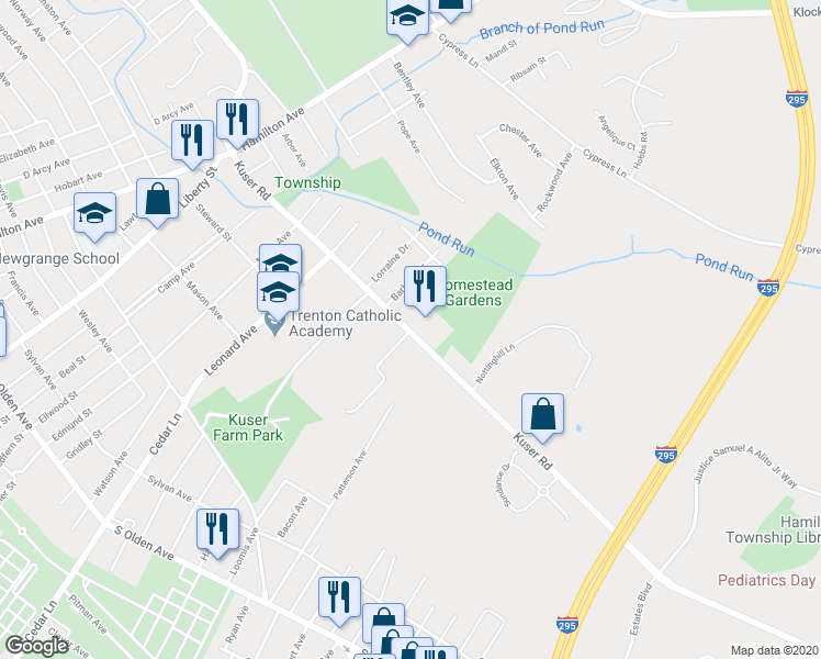map of restaurants, bars, coffee shops, grocery stores, and more near 724 Kuser Road in Hamilton Township