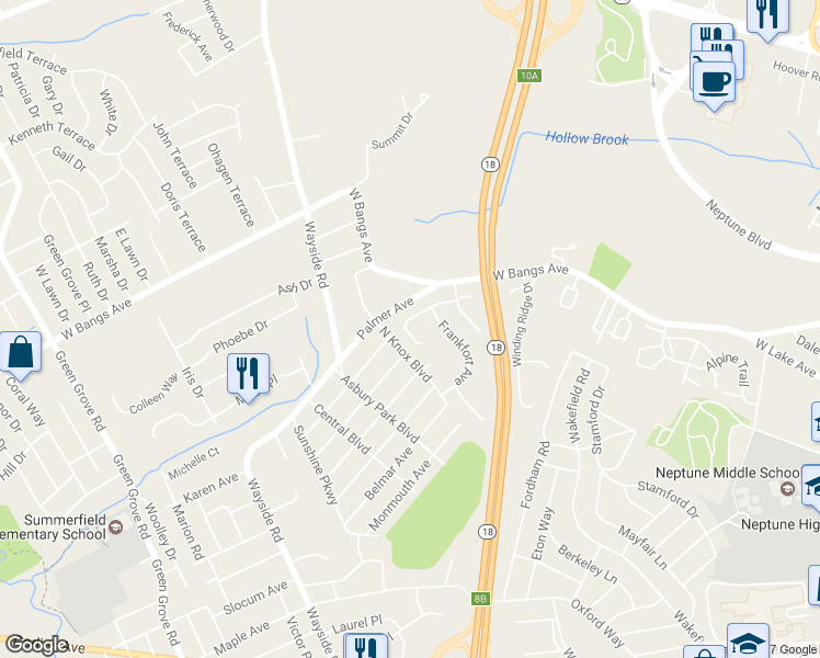map of restaurants, bars, coffee shops, grocery stores, and more near 418 Lexington Avenue in Neptune City
