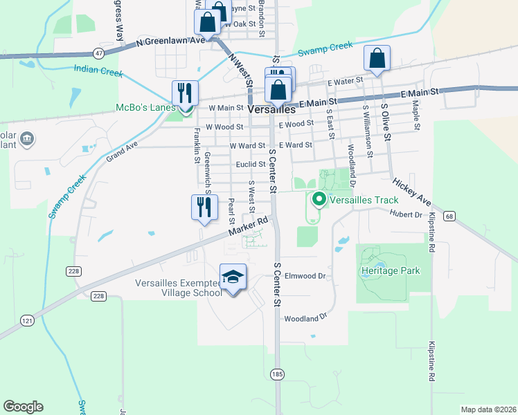map of restaurants, bars, coffee shops, grocery stores, and more near 14 Reed Avenue in Versailles