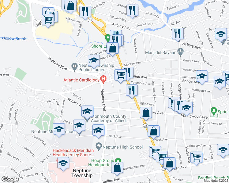 map of restaurants, bars, coffee shops, grocery stores, and more near 2015 Stratford Avenue in Neptune City