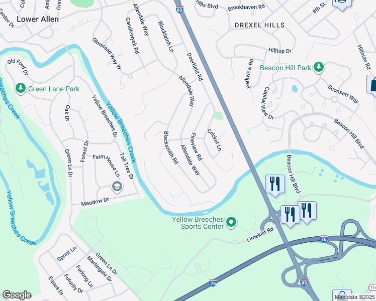 map of restaurants, bars, coffee shops, grocery stores, and more near 141 Allendale Way in Camp Hill