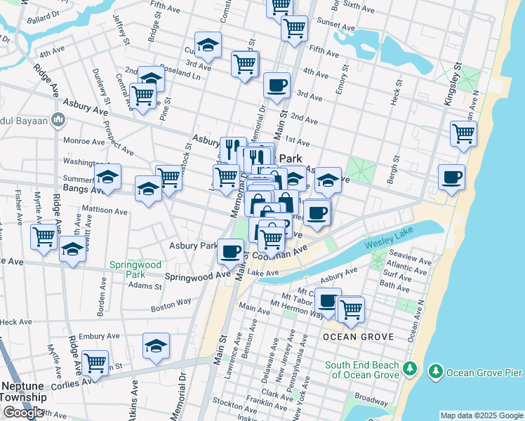 map of restaurants, bars, coffee shops, grocery stores, and more near in Asbury Park