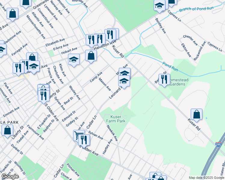 map of restaurants, bars, coffee shops, grocery stores, and more near 240 Mason Avenue in Hamilton Township