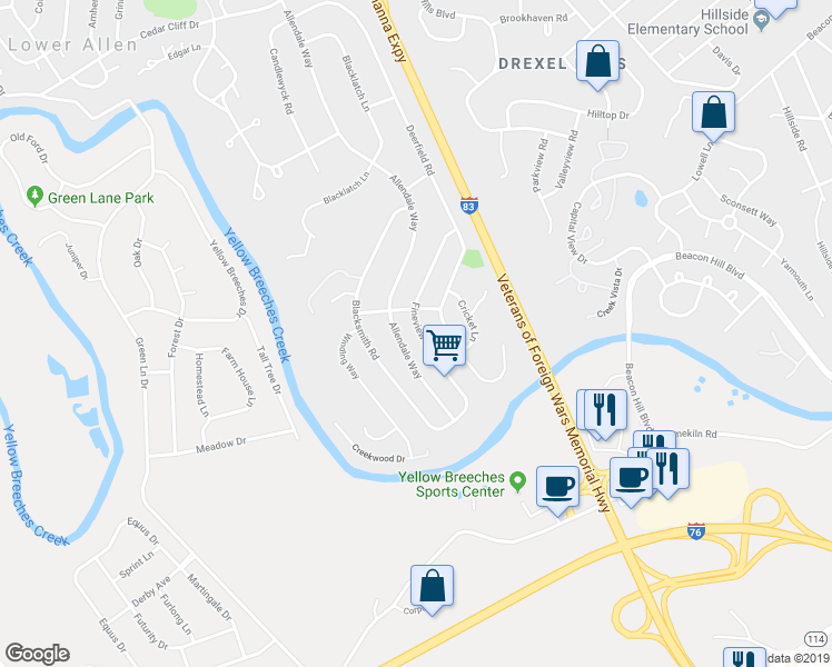 map of restaurants, bars, coffee shops, grocery stores, and more near 136 Fineview Rd in Camp Hill
