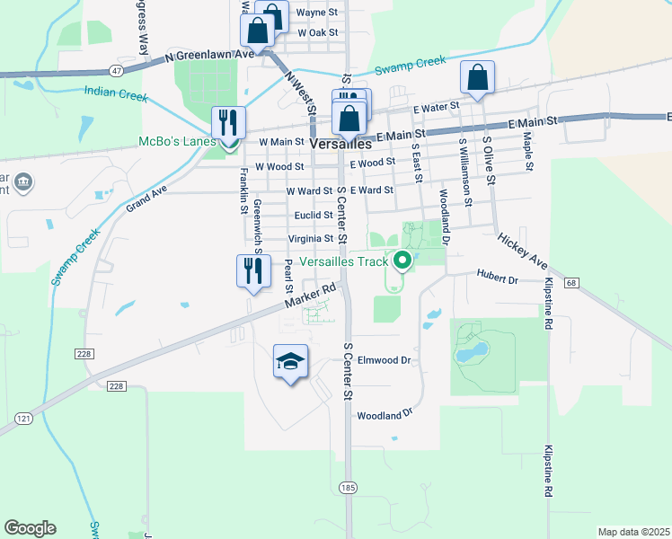 map of restaurants, bars, coffee shops, grocery stores, and more near 14 Reed Avenue in Versailles