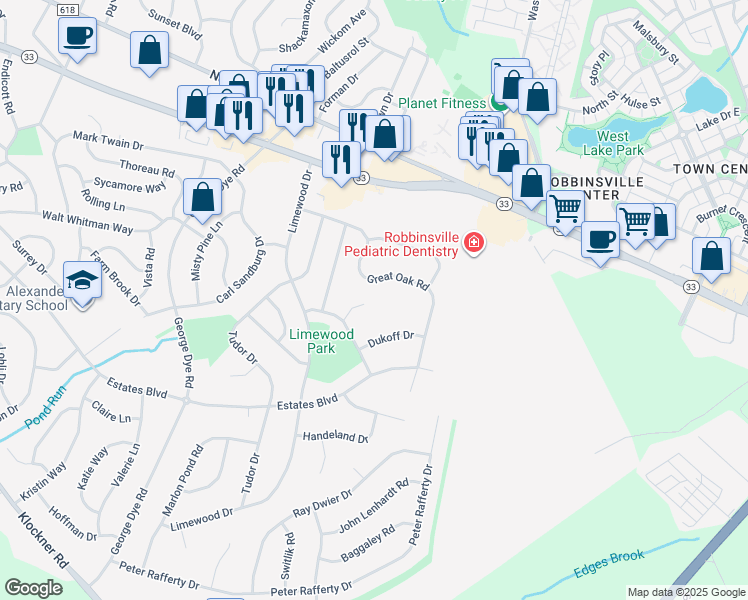 map of restaurants, bars, coffee shops, grocery stores, and more near 8 Anastasia Court in Hamilton Township