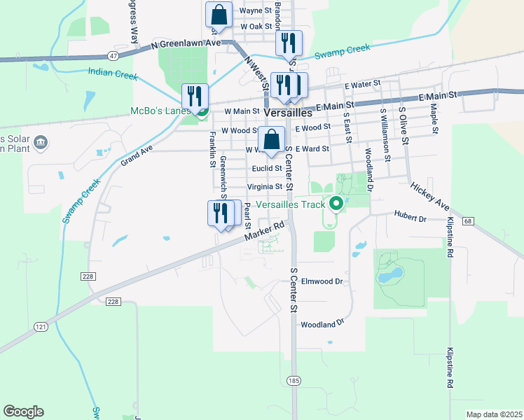 map of restaurants, bars, coffee shops, grocery stores, and more near 116 Reed Avenue in Versailles