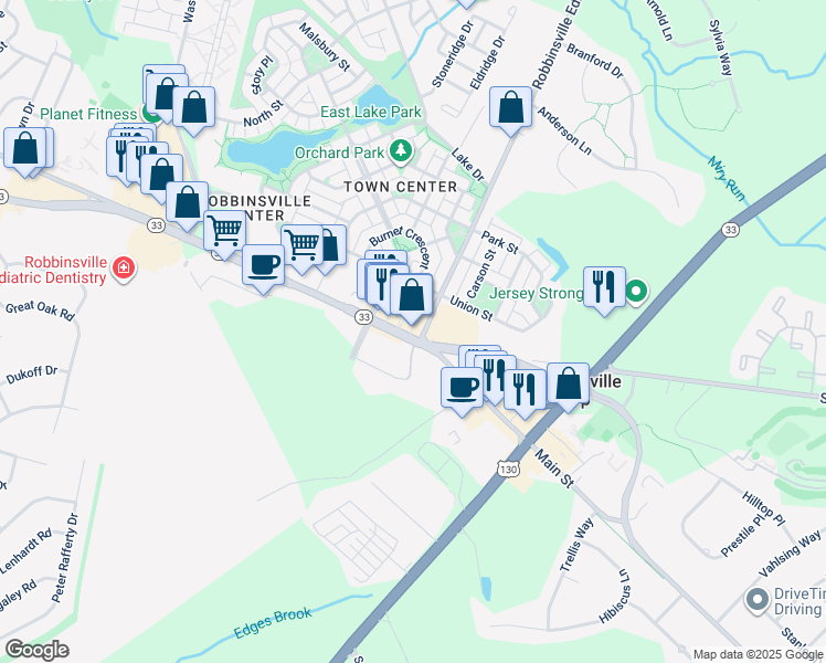 map of restaurants, bars, coffee shops, grocery stores, and more near 2360 Route 33 in Trenton