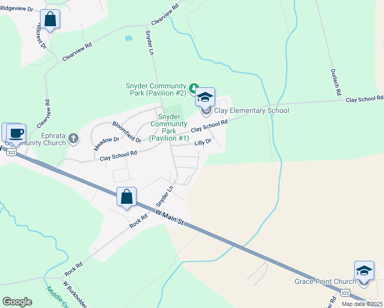 map of restaurants, bars, coffee shops, grocery stores, and more near 78 Willow Drive in Ephrata