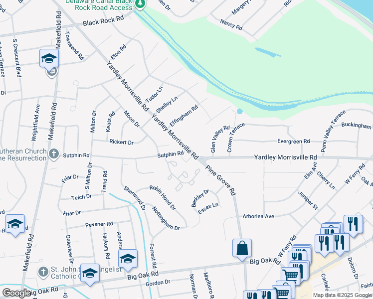 map of restaurants, bars, coffee shops, grocery stores, and more near 502 Carmela Way in Yardley