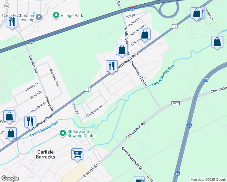 map of restaurants, bars, coffee shops, grocery stores, and more near 910 Patton Drive in Carlisle