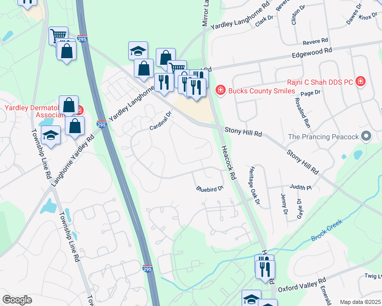 map of restaurants, bars, coffee shops, grocery stores, and more near 1661A Trellis Circle in Yardley