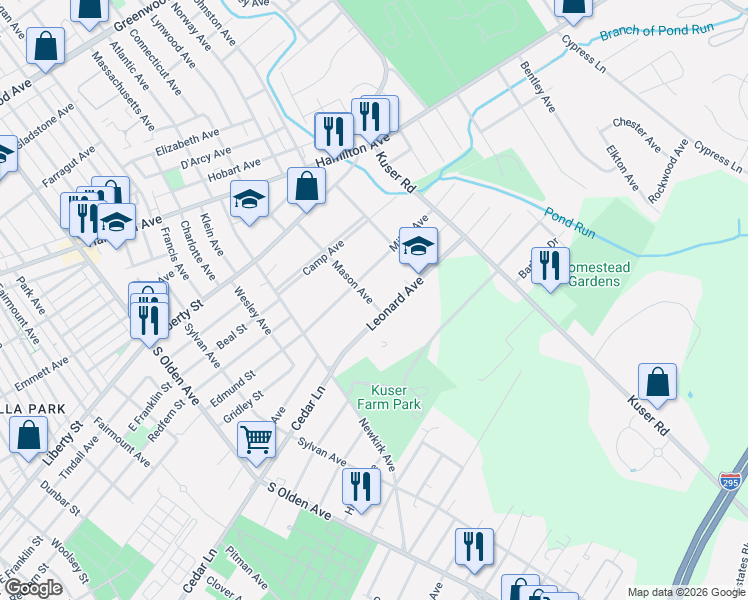 map of restaurants, bars, coffee shops, grocery stores, and more near 140 Leonard Avenue in Hamilton Township