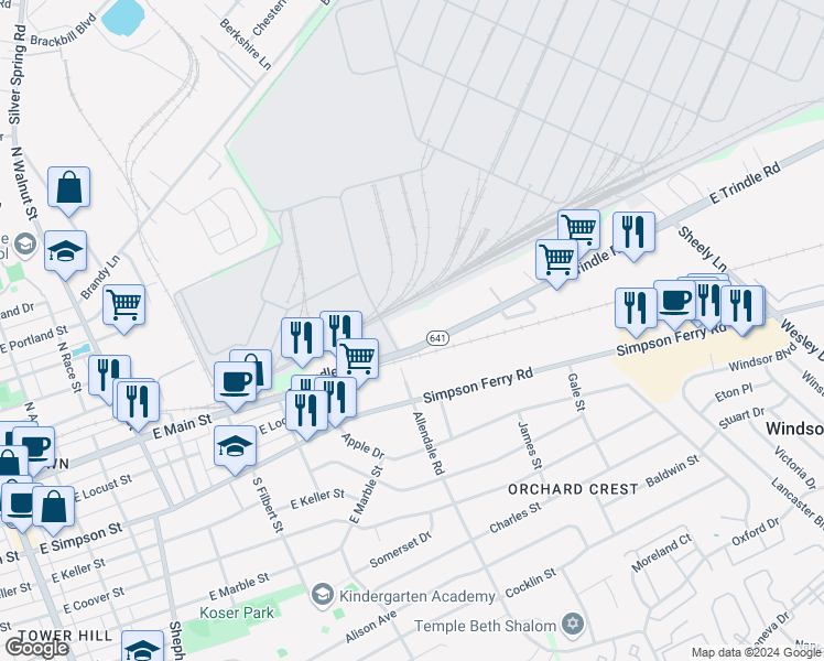 map of restaurants, bars, coffee shops, grocery stores, and more near 5295 East Trindle Road in Mechanicsburg