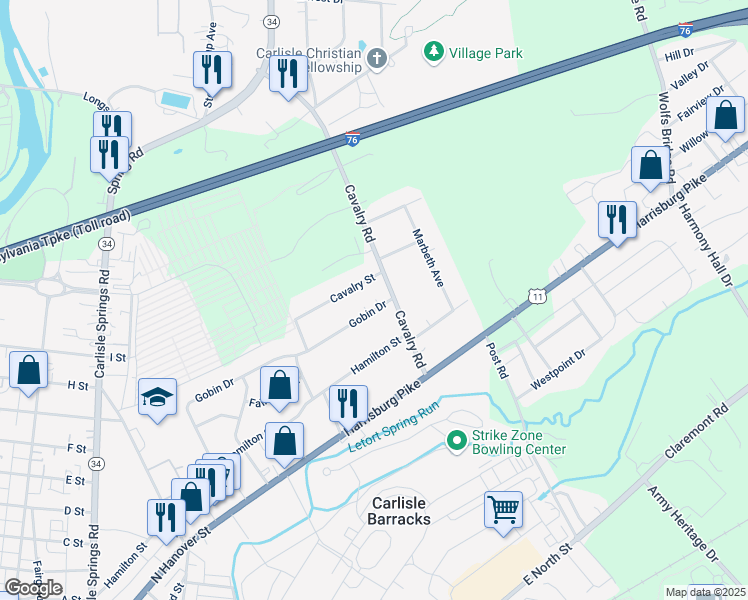 map of restaurants, bars, coffee shops, grocery stores, and more near 934 Gobin Dr in Carlisle