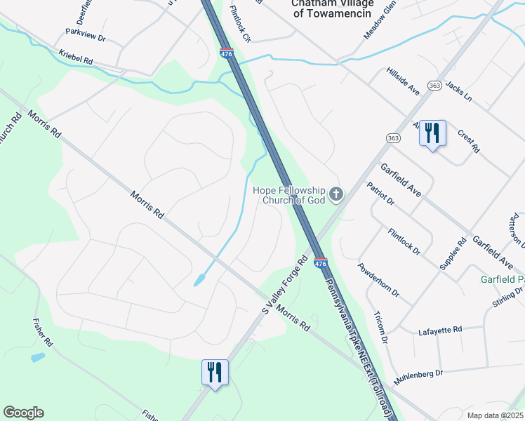 map of restaurants, bars, coffee shops, grocery stores, and more near 2012 Valley View Way in Lansdale
