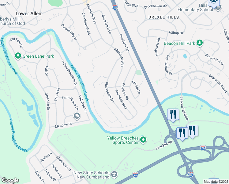 map of restaurants, bars, coffee shops, grocery stores, and more near 144 Allendale Way in Camp Hill