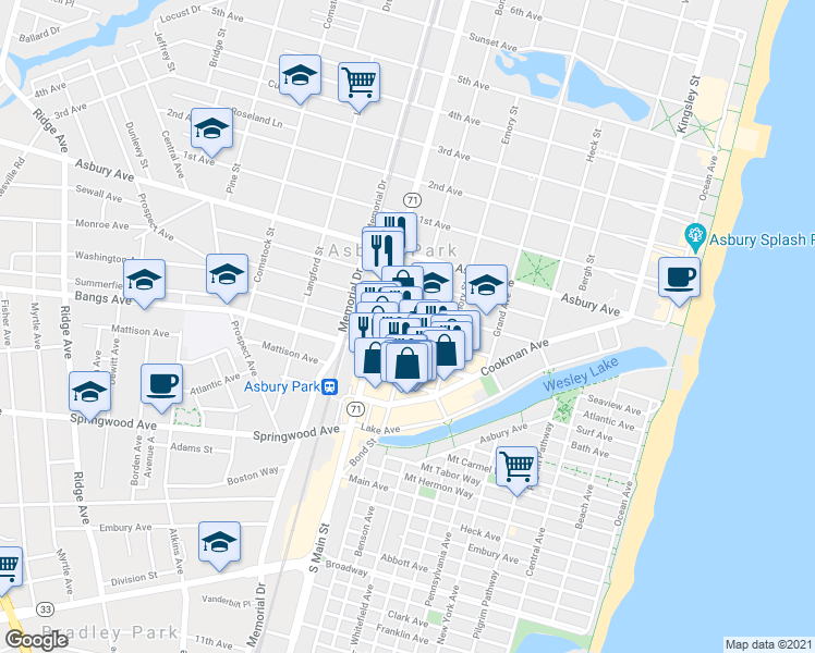 map of restaurants, bars, coffee shops, grocery stores, and more near 701 Summerfield Ave in Asbury Park
