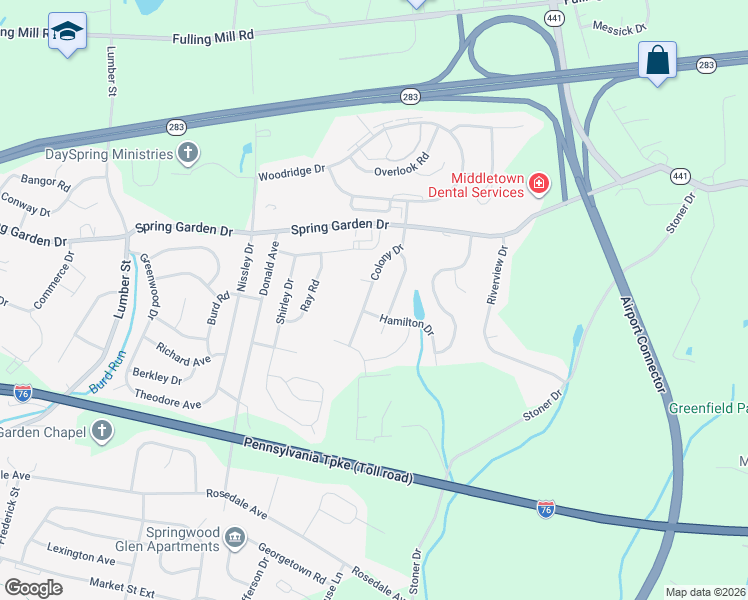 map of restaurants, bars, coffee shops, grocery stores, and more near 53600 Colony Drive in Middletown